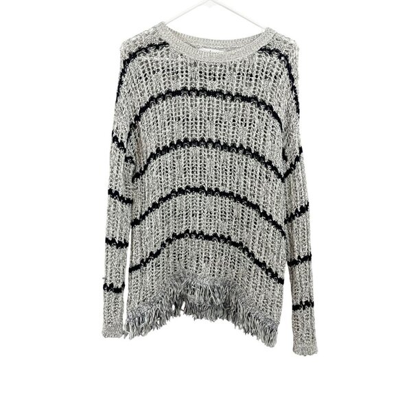 Velvet Graham & Spencer White & Black Open Knit Fringe Pullover Sweater SMALL - Picture 1 of 7